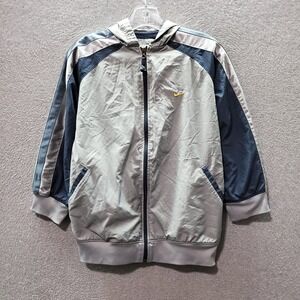 VINTAGE Nike Boys Jacket Small Gray Windbreaker Hoodie Logo Embroidered Full Zip